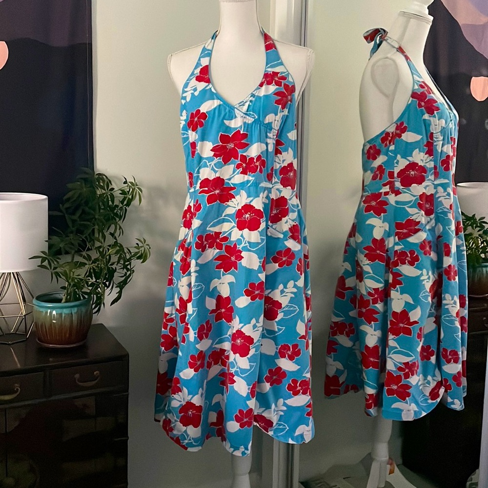 H&M Divided Red White and Blue Tie Halter Dress, Size 12